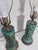 Vintage Mid Century Hollywood Regency Drip Glaze Ceramic Aqua, Brass & Gold Leaf Shaded Table Lamps, a Pair For Sale - Image 13 of 18