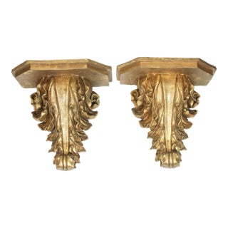 Large Golden Gilt Resin Acanthus Leaf Wall Shelves For Sale