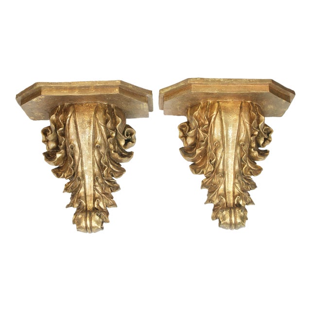 Large Golden Gilt Resin Acanthus Leaf Wall Shelves For Sale