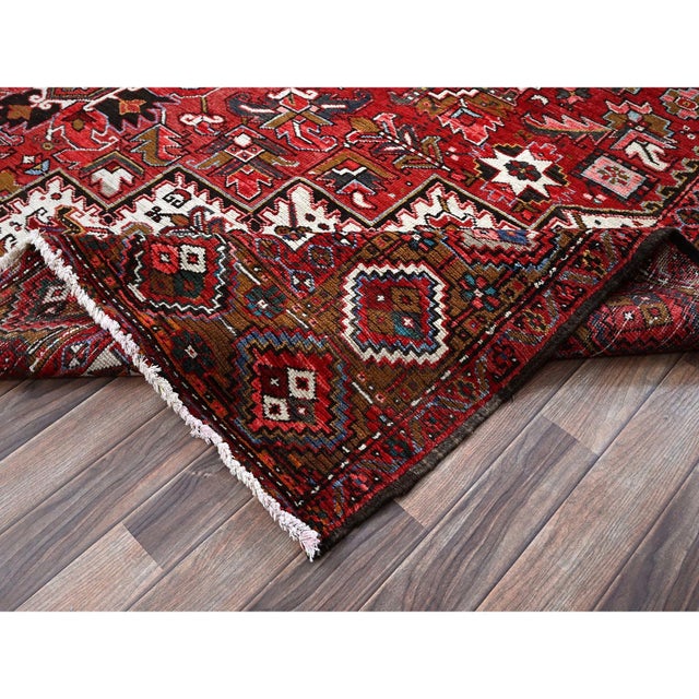 Ruby Red Vintage Persian Heriz Hand Knotted Wool Oriental Rug For Sale - Image 8 of 12