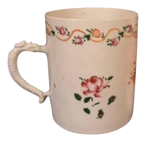 Large 19th Century Chinese Export Porcelain Tankard Mug in Famille Rose Palette