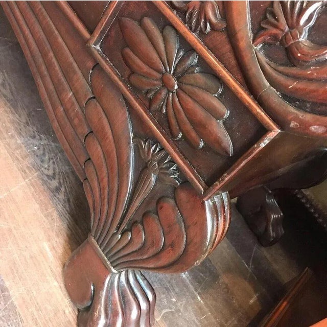 Antique Mahogany 3-Seater Sofa with Curved Ends and Lions Paw Feet For Sale - Image 9 of 13
