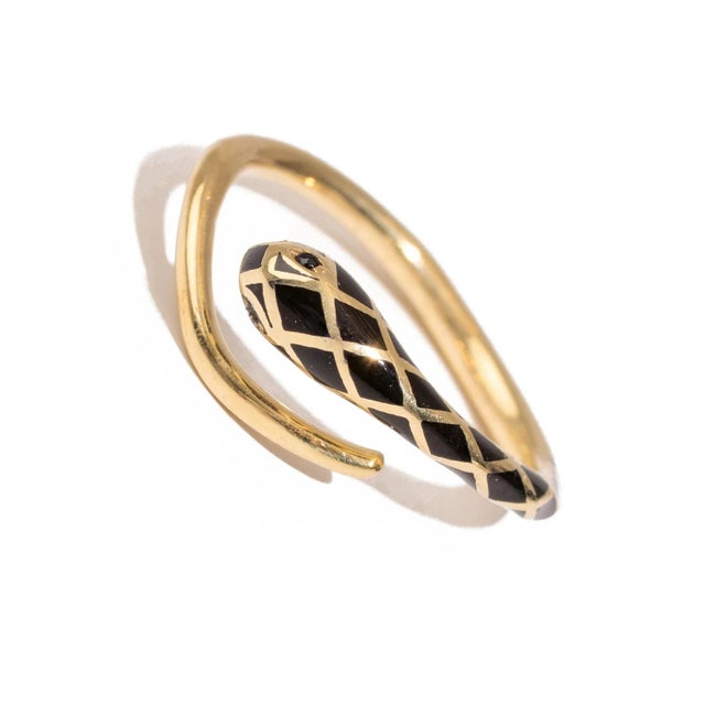 Metal Black Enamel Gold Snake Ring, Size 8 For Sale - Image 7 of 8