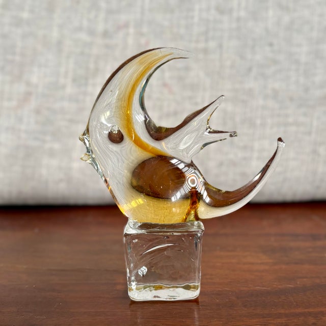 Amber Vintage Murano-Style Glass Fish Sculpture – Amber on Ice Base For Sale - Image 8 of 10