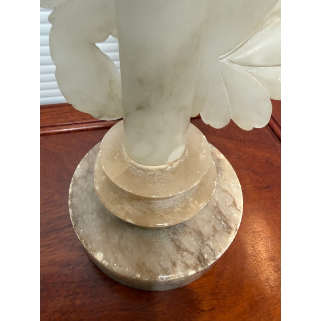 Cream Vintage Carved Italian Alabaster Table Lamp For Sale - Image 8 of 12