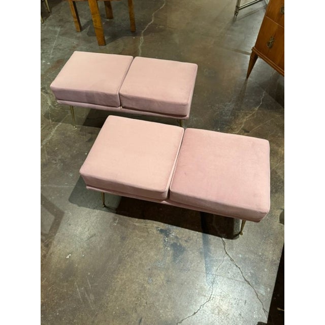 Pair of Italian Marco Zanuso Style Pink Benches For Sale - Image 4 of 5