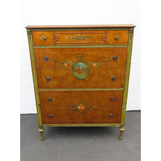 French Early 1900s Carved Hand Painted Cameo Tall Chest of Drawers 6561 For Sale - Image 15 of 18