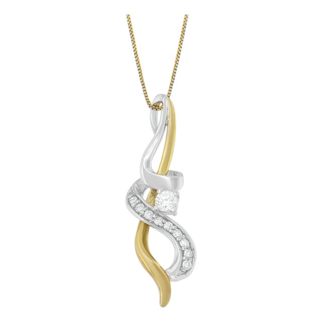 Espira 10K Two-tone Gold 1/5 cttw Diamond Intertwined Swirl Pendant Necklace (J-K, I1-I2) For Sale