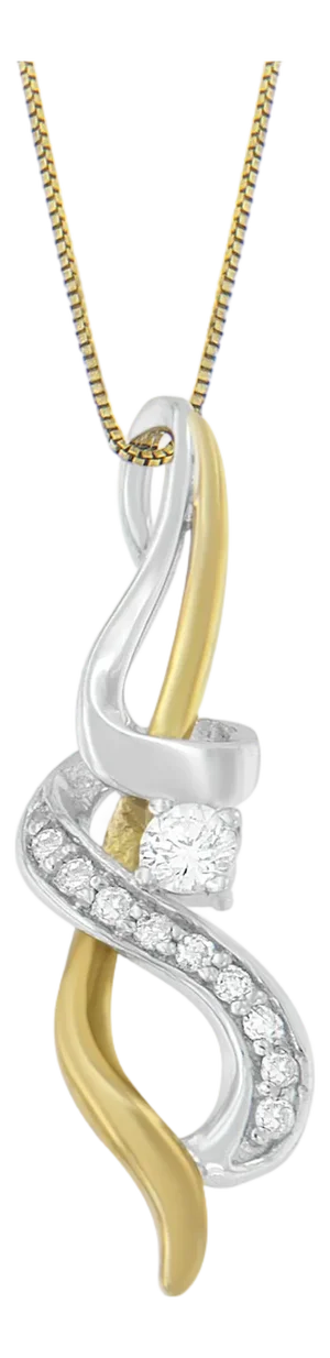 Espira 10K Two-tone Gold 1/5 cttw Diamond Intertwined Swirl Pendant Necklace (J-K, I1-I2)