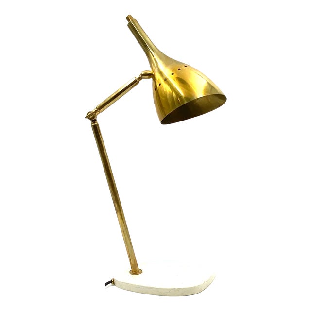 Golden Brass Table or Desk Lamp with Carrara Marble Base, Italy, 1980s For Sale