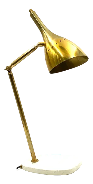 Golden Brass Table or Desk Lamp with Carrara Marble Base, Italy, 1980s