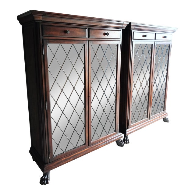 Vintage Large Hickory White Style Glass Front Wood 3 Drawer Claw Foot