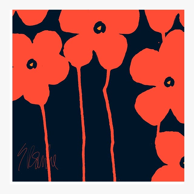 Fabulous Flowers in Red Orange and Navy Fine Art Print 40" X 40" by Liz Roache For Sale In Boston - Image 6 of 7