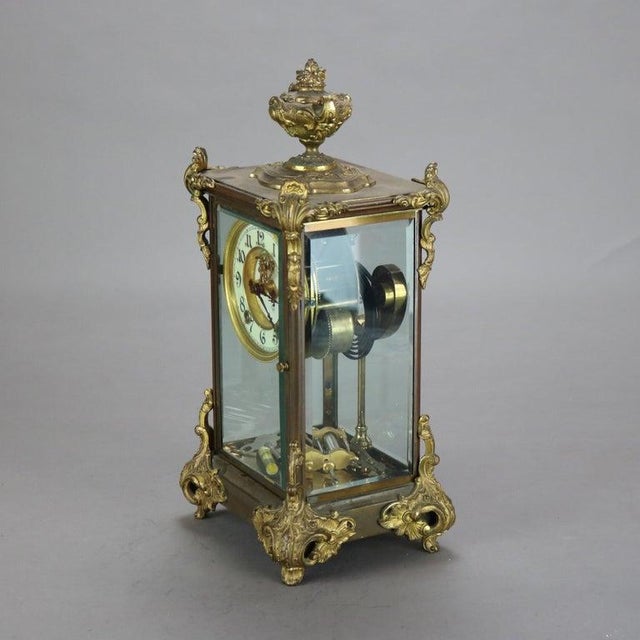 Antique Ansonia Brass, Bronze & Crystal Clock, Circa 1890 For Sale - Image 9 of 15