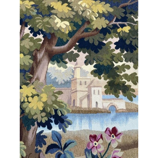 Blue Vintage French Aubusson Tapestry Landscape with Bird, 1950s For Sale - Image 8 of 18