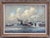 Large maritime oil seascape of boats in harbor, by American artist M. Headermann, circa 1940s. Beautifully framed in gold...