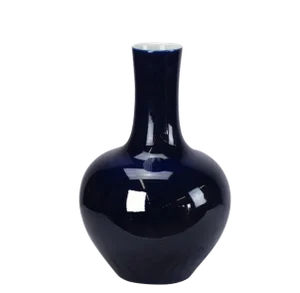 Asian Modern Deep Blue Long Neck Porcelain Vase