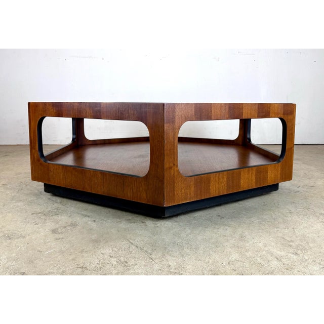 Mid-Century Modern 1970’s Mid Century Modern Lane Furniture Hexagonal Coffee Table, Smoked Glass Top For Sale - Image 3 of 12