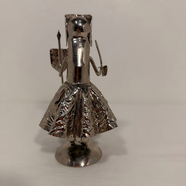 Mid-Century Modern Vintage Silver Tone Metal Female Warrior Queen Figurine With Spear and Shield For Sale - Image 3 of 12
