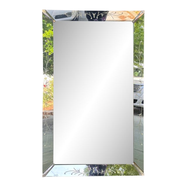 Mid-Century Art Deco Venetian Etched Wall Mirror. For Sale