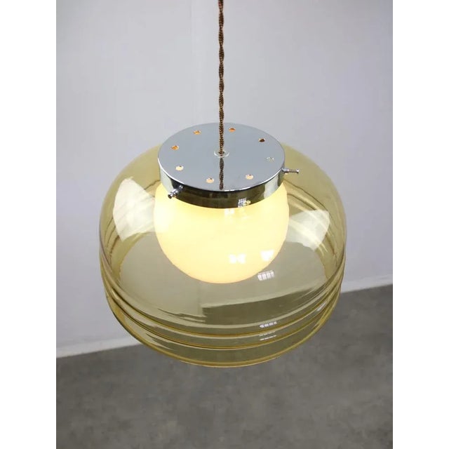 Glass Vintage Italian Chrome and Glass Pendant Lamp For Sale - Image 7 of 12
