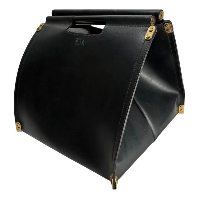Leather and Brass Dimensionefuoco Firewood Sack by Afra & Tobia Scarpa, Italy, 1980s For Sale