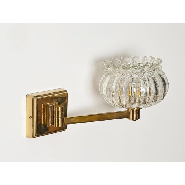 1940s Large Adjustable Murano Glass and Brass Flower Sconces from Barovier, Italy, 1940s, Set of 2 For Sale - Image 5 of 18