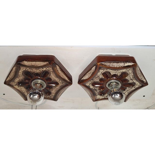 Vintage Wall Lamps in Brown-Beige Ceramic by Pan, 1970s, Set of 2 For Sale - Image 4 of 10