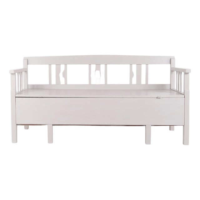 Antique Grey Storage Bench in Pine Wood, 1860s For Sale