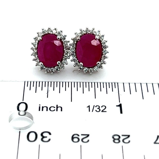 Red Natural Ruby Diamond Stud Earrings 14k W Gold 5.74 TCW Certified For Sale - Image 8 of 8