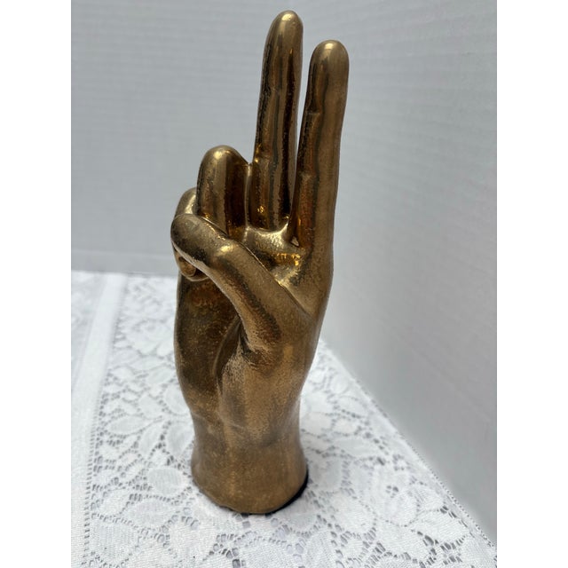 American Iconic Gold Toned Figural Peace Sign Hand Decor Accent For Sale - Image 3 of 9