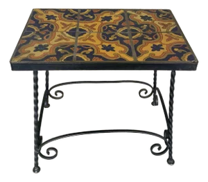 Vintage Mission Arts & Crafts Spanish Wrought Iron Table With California Pottery Tile