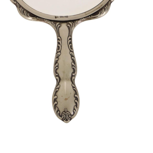 Art Nouveau Style Hand Mirror in White Metal, France, 1940s For Sale - Image 4 of 13