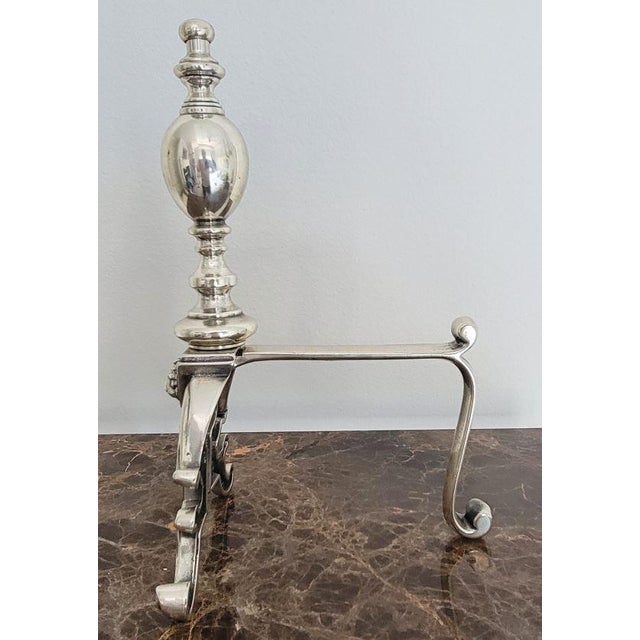 2000 - 2009 Italian Die-Cast Brass Andiron Set in Antique Silver Finish For Sale - Image 5 of 5