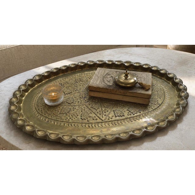 1940s Old World Oval Tray Large 24 Inch Embossed Floral Platter Authentic Well Preserved. For Sale - Image 6 of 17