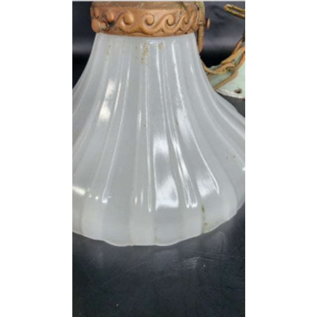1920s 1920's Art Nouveau Ribbed Clambroth Glass Pendant Light For Sale - Image 5 of 8