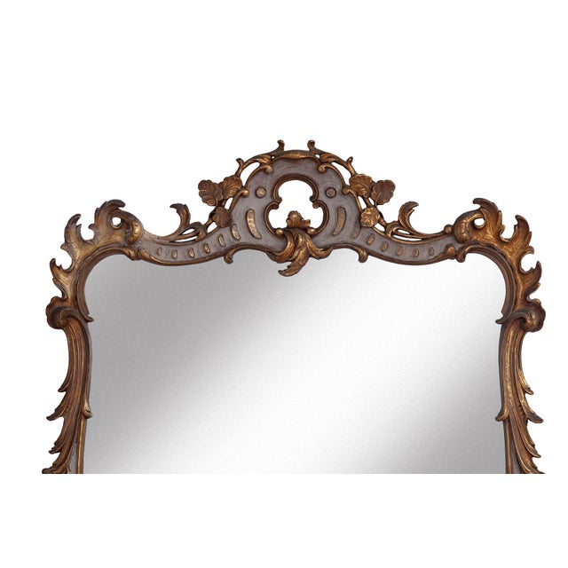 Large Painted and Gilt Wood Mirror, Ornate Crest, Early 20th Century For Sale - Image 4 of 7