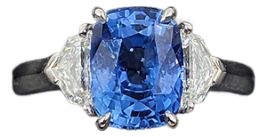 3.50 Ct Gia Certified Sapphire & Diamond Ring, Size 6.5
