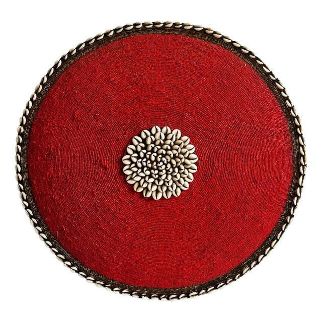 Vintage Red Beaded Cowry Shield Wall Decor For Sale
