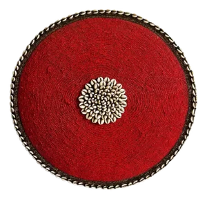 Vintage Red Beaded Cowry Shield Wall Decor