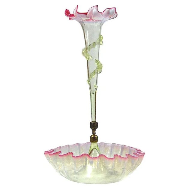 Antique English Victorian Pink Vaseline Glass Epergne For Sale - Image 10 of 10