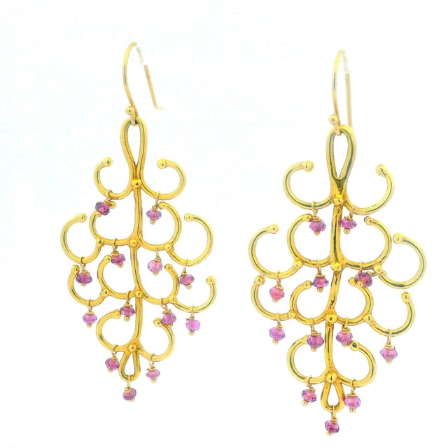 Metal Vintage Italian 18k Gold Pink Tourmaline Chandelier Earrings, A Pair For Sale - Image 7 of 8