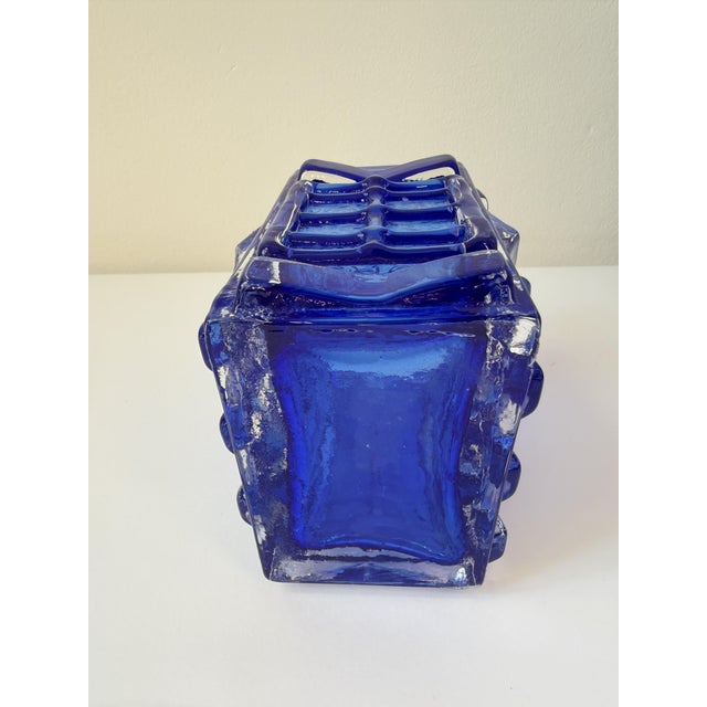 Cobalt Blue Pressed Glass Vase by Josef Schott for Smålandshyttan, Sweden, 1960s For Sale - Image 10 of 18