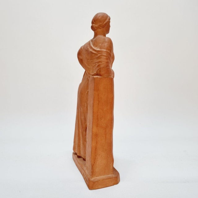Standing Female Terracotta Figure Leaning on a Pillar by Pál Pátzay, 1970s For Sale - Image 4 of 11