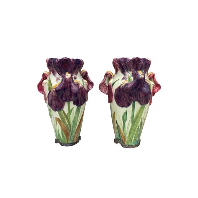 19th Century French Majolica Iris Jardiniere Onnaing For Sale - Image 12 of 13