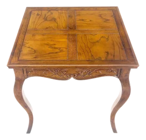 Henredon Carved Drawer Front Burl Wood Parquetry Top Cabriole Leg Side End Table