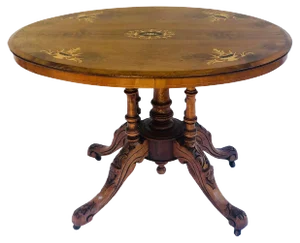Antique Victorian Walnut Inlaid Oval Centre Table, 19th Century