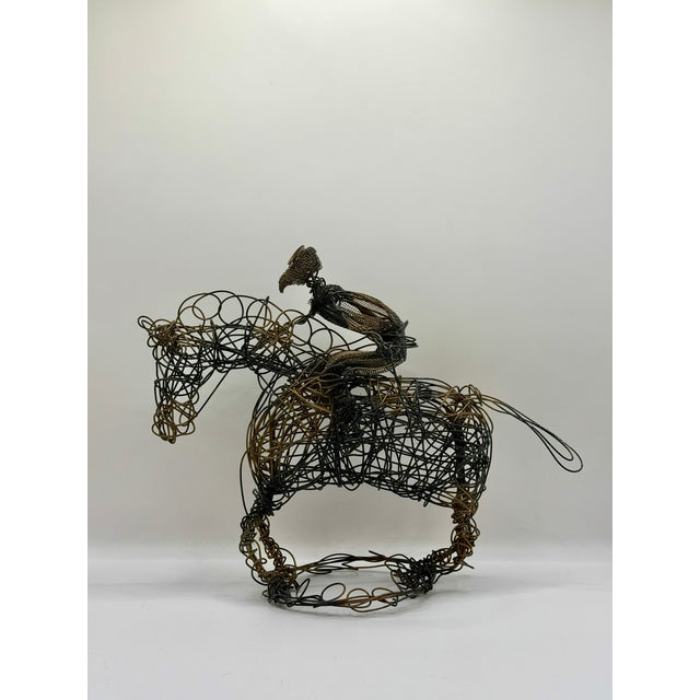 Mid-Century Modern Vintage Rare Wire Horse and Rider Sculpture, Equestrian Modernist Folk Art For Sale - Image 3 of 4