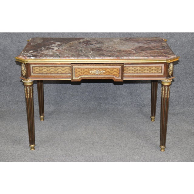 19th C French Louis XVI Child's Bronze Ormolu Marble Parquetry Desk For Sale In Philadelphia - Image 6 of 18