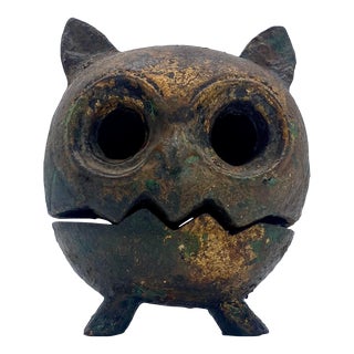 1960s Japan Brutalist Iron Owl Lantern Candle Holder For Sale